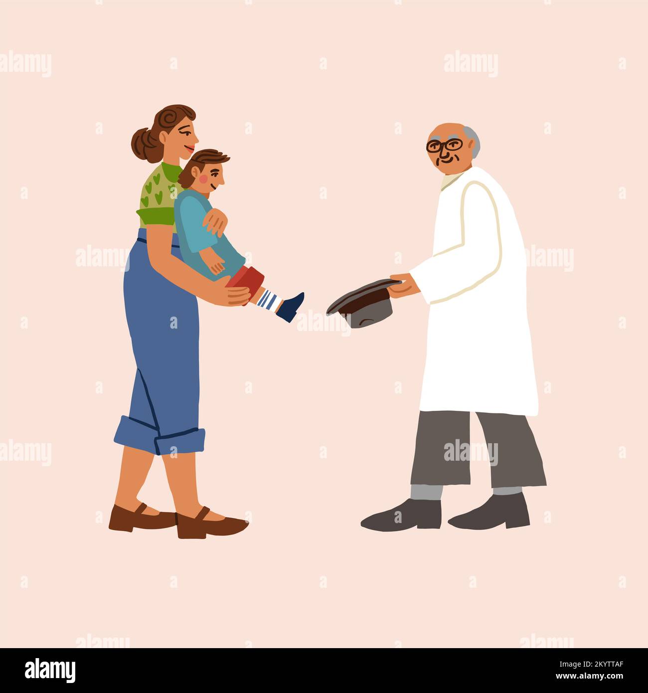 Médecin, mère, enfant et pédiatre. Accident soudain sur rendez-vous avec un médecin. Illustration vectorielle Illustration de Vecteur