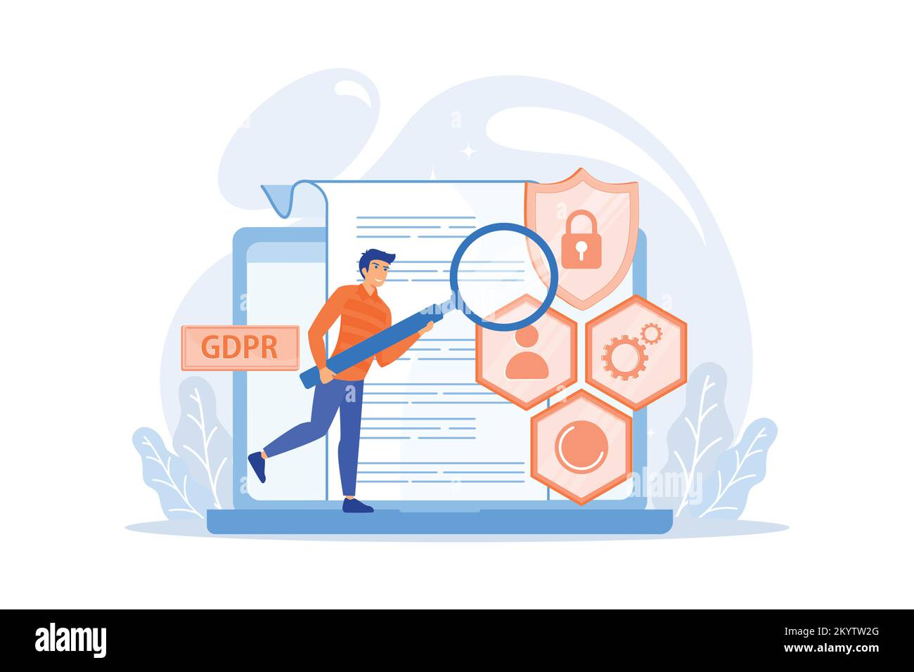 GDPR et cybersécurité, base de données confidentielle. Réglementation générale de la protection des données, contrôle des informations personnelles, concept d'autorisation des cookies de navigateur. Illustration de Vecteur