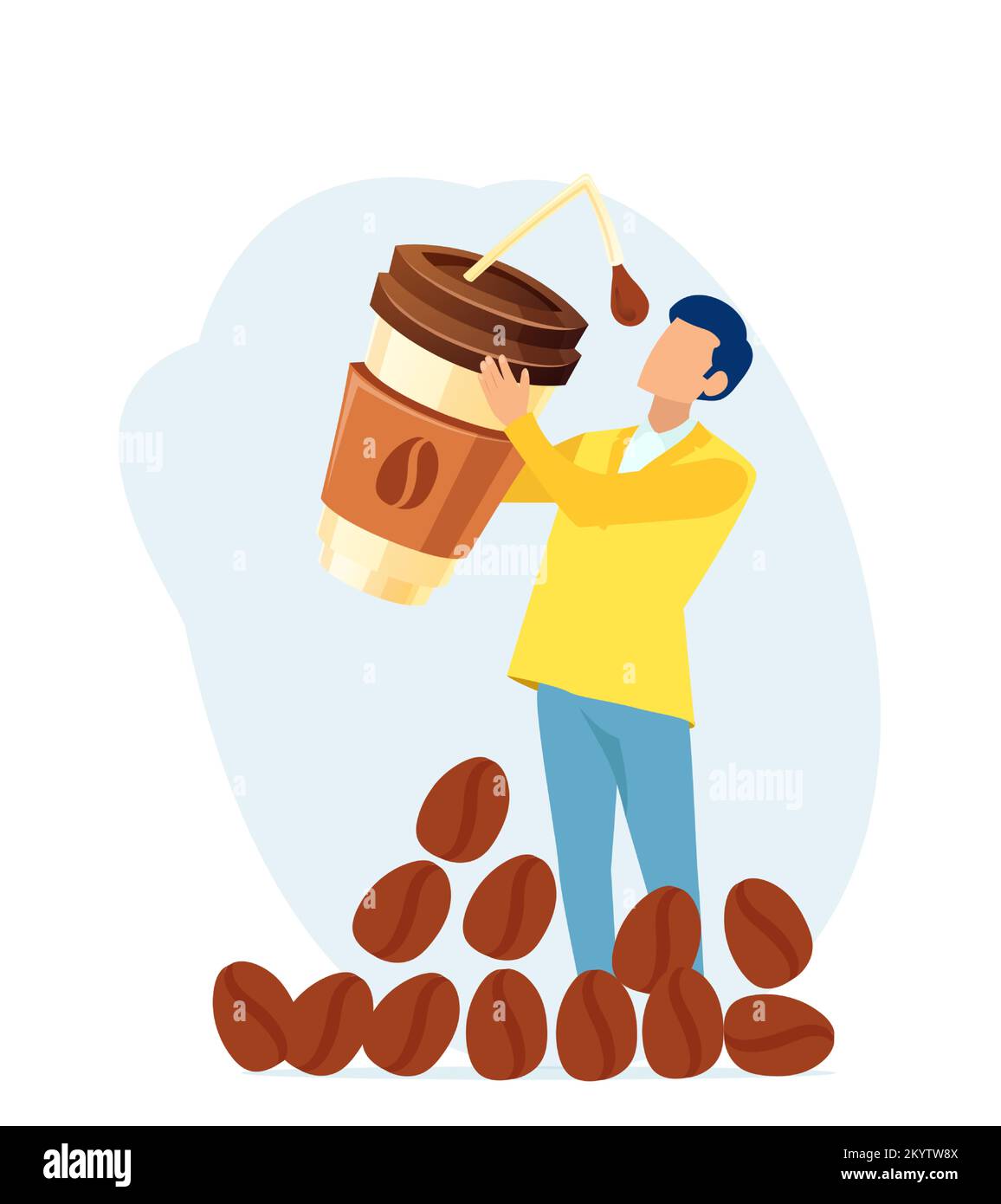 Vecteur d'un homme buvant un café d'une grande tasse avec une paille Illustration de Vecteur