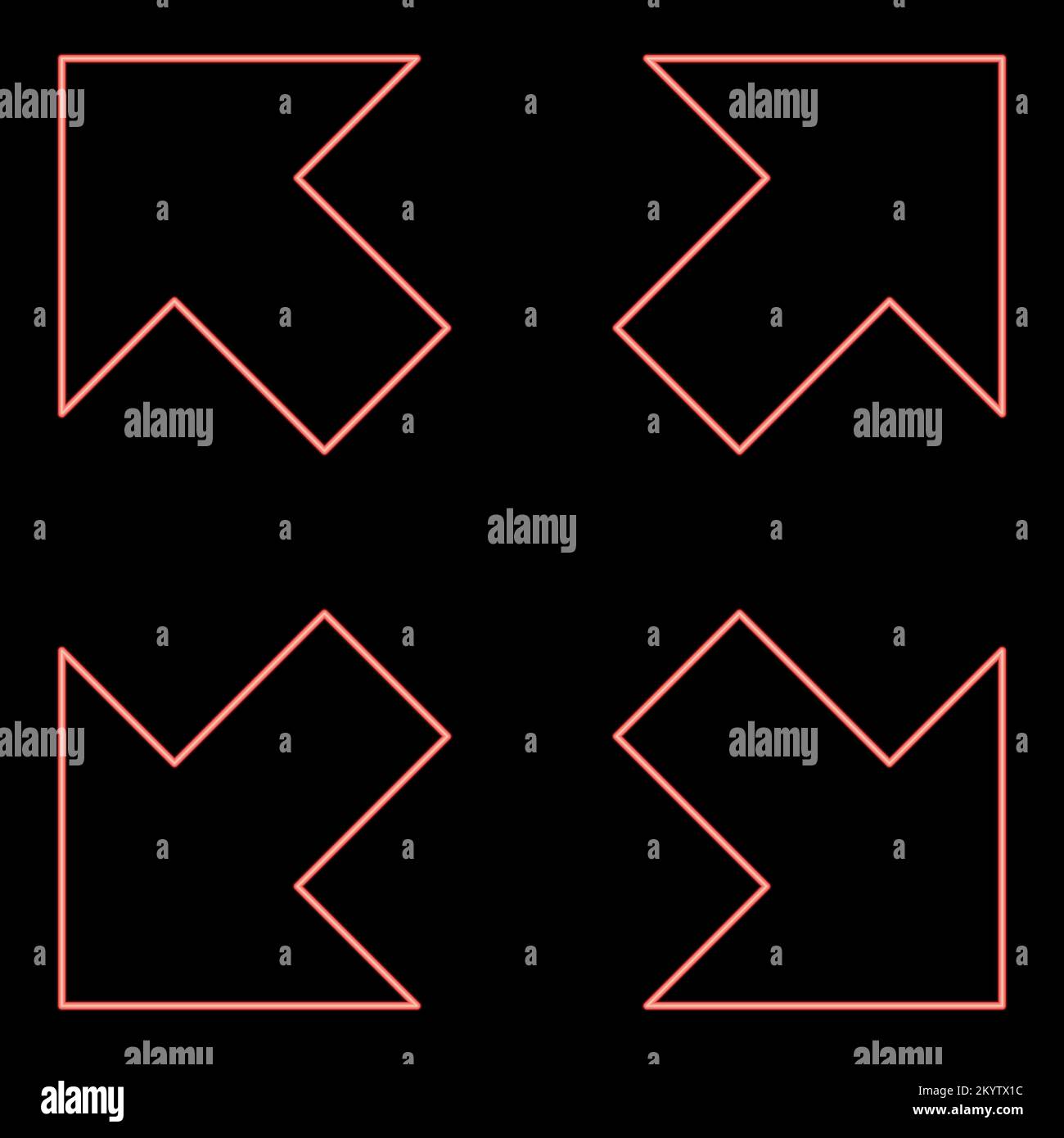 Néon quatre flèches pointant vers différentes directions à partir du centre iconrouge couleur vecteur illustration image plat style lumière Illustration de Vecteur