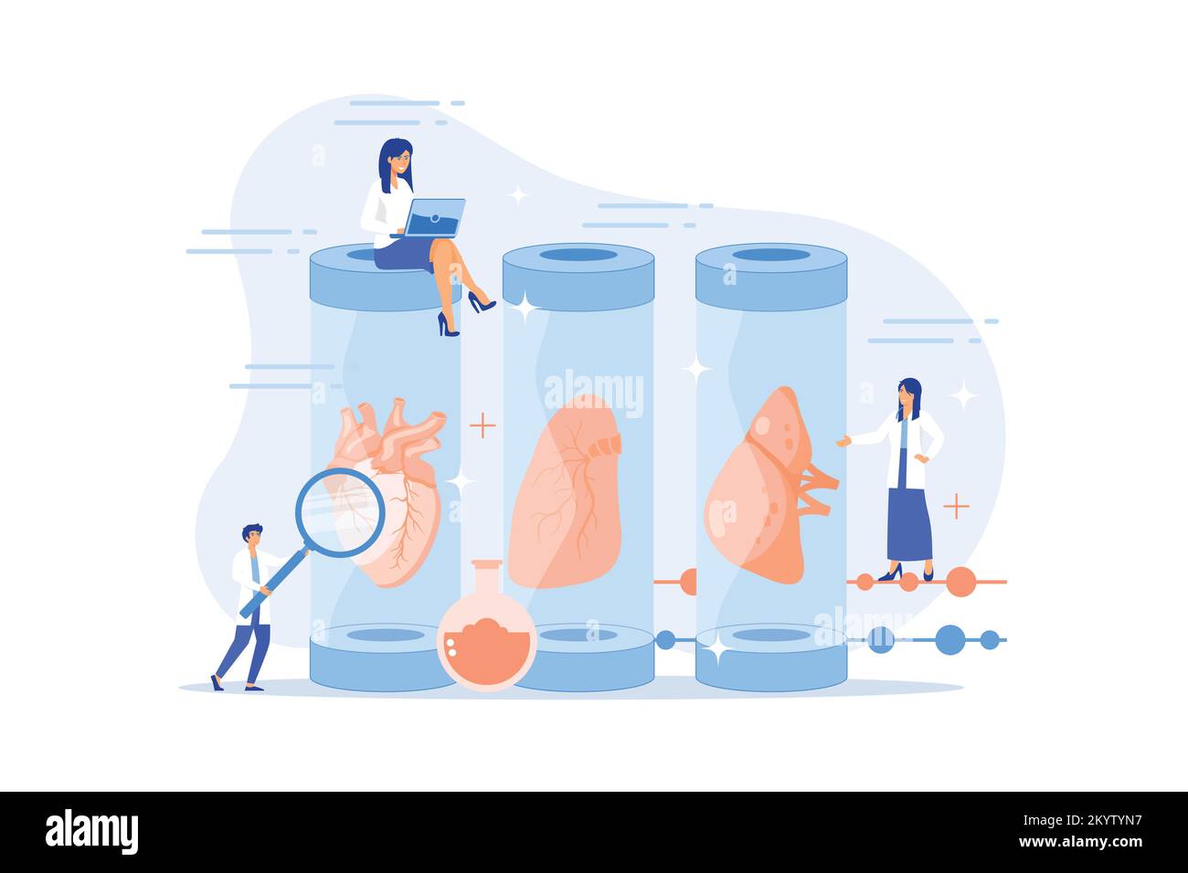 La croissance des parties du corps dans les laboratoires scientifiques. Grande réalisation scientifique, succès organes cultivés en laboratoire, organes bioartificiels, concept d'organe artificiel. plat Illustration de Vecteur