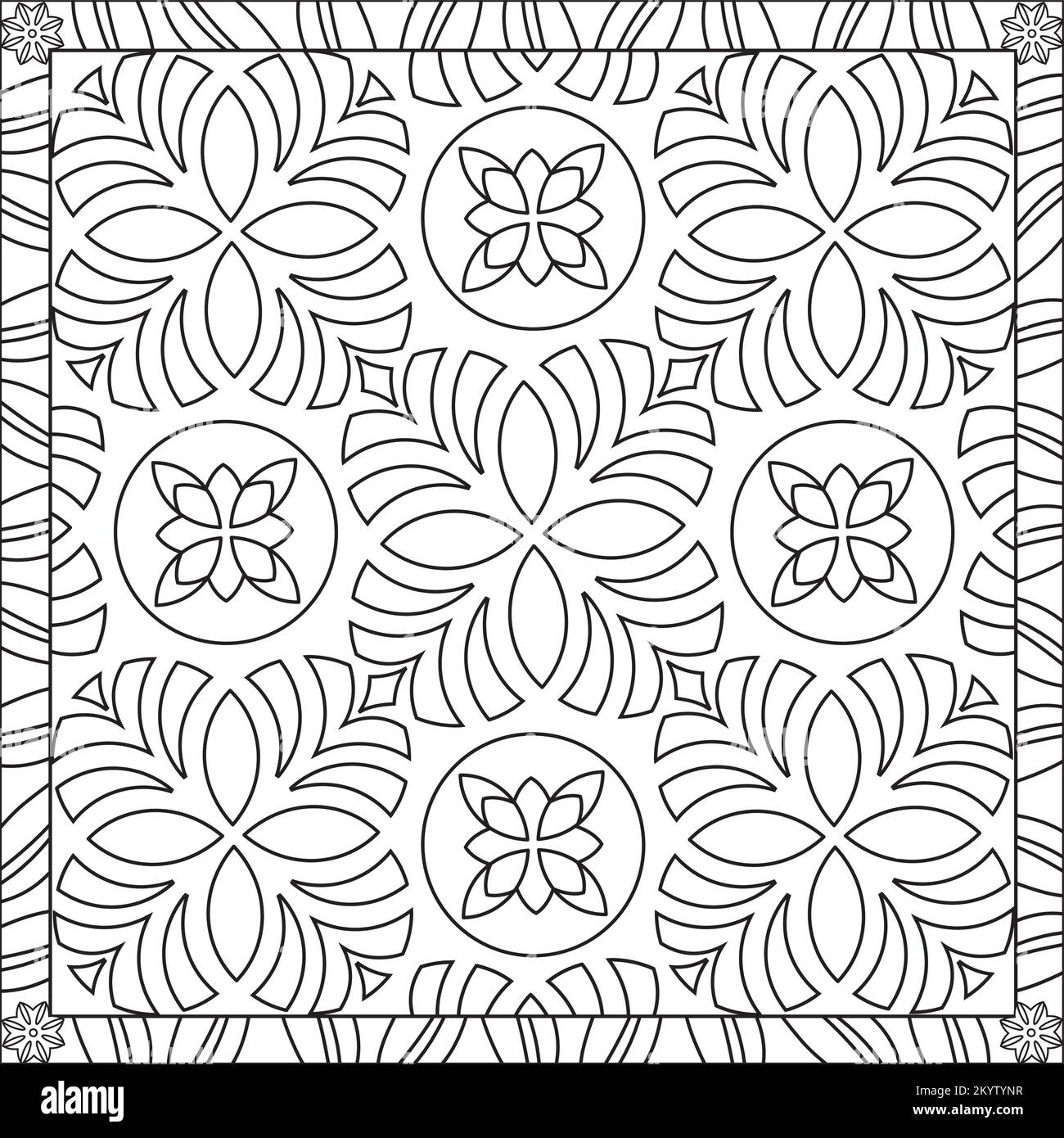 Page de coloriage Illustration en format carré pour adultes, motif oriental Mandala Flower Design Illustration de Vecteur