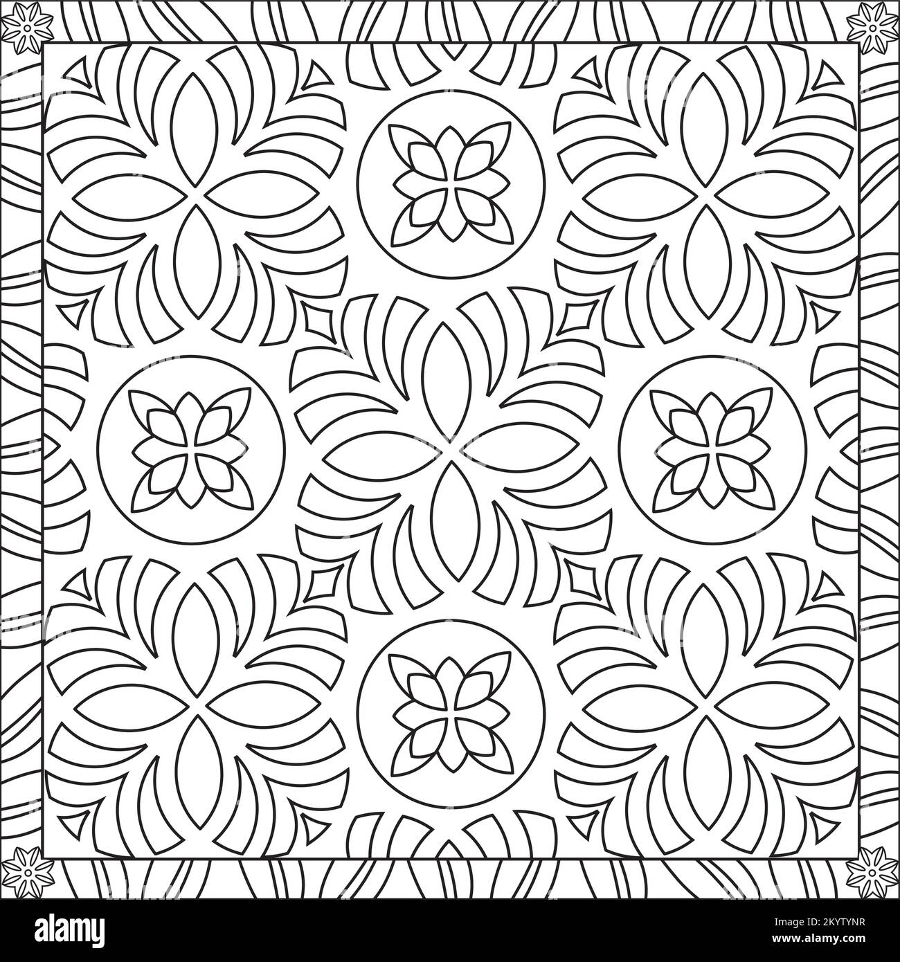 Page de coloriage Illustration en format carré pour adultes, motif oriental Mandala Flower Design Illustration de Vecteur