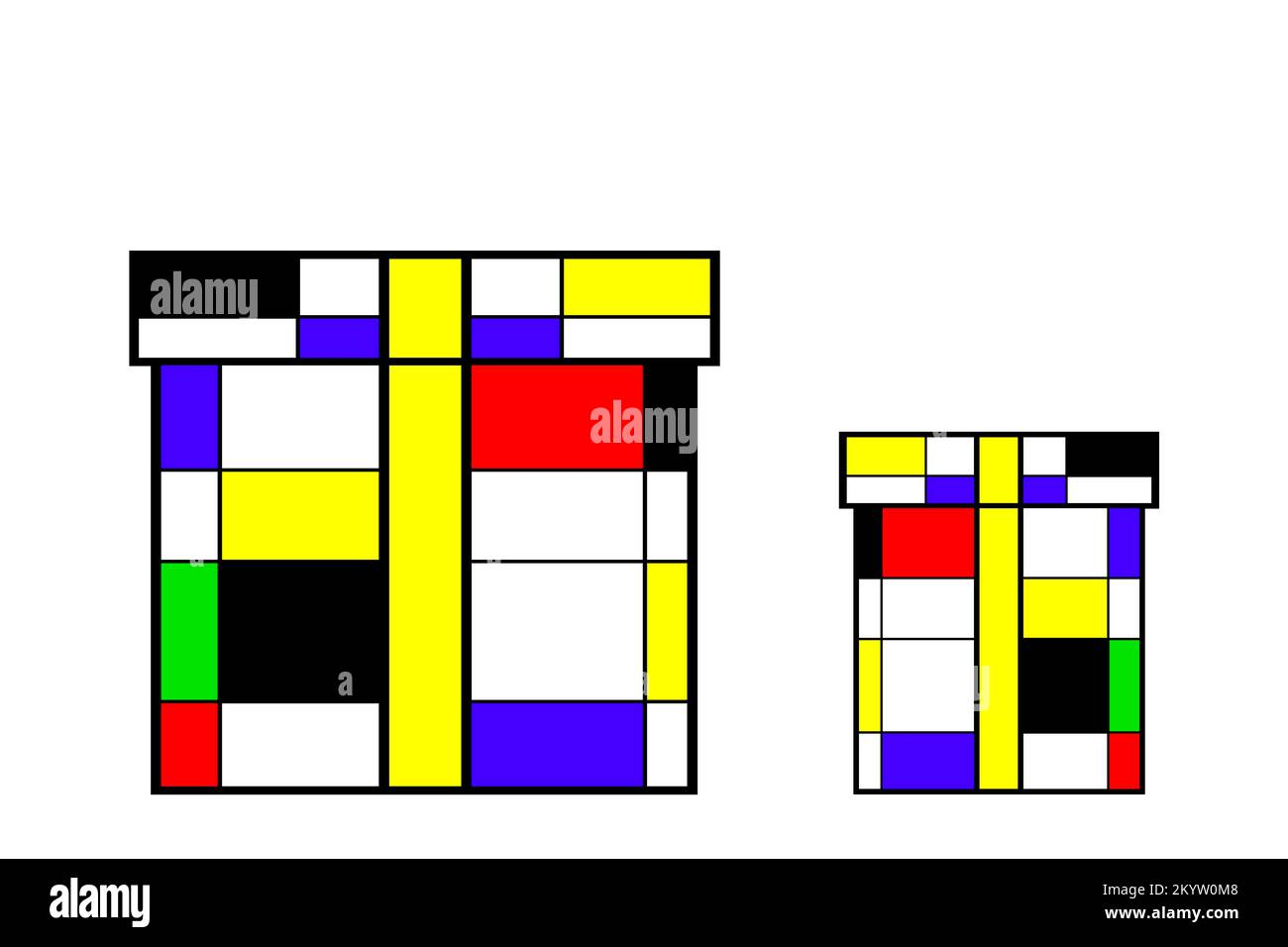 Boîtes cadeaux colorées avec rectangles de style Mondrian Banque D'Images