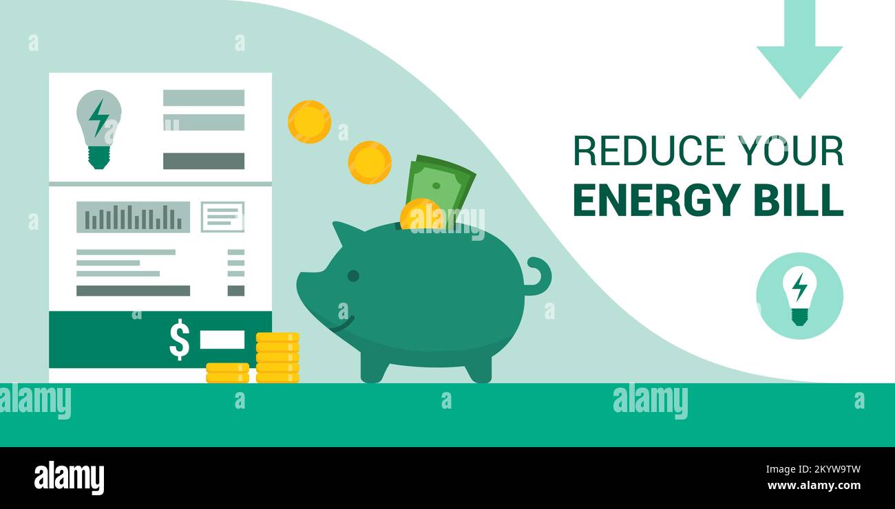 Économisez de l'argent sur votre facture d'électricité, votre billet de banque de porc et votre facture d'électricité Illustration de Vecteur