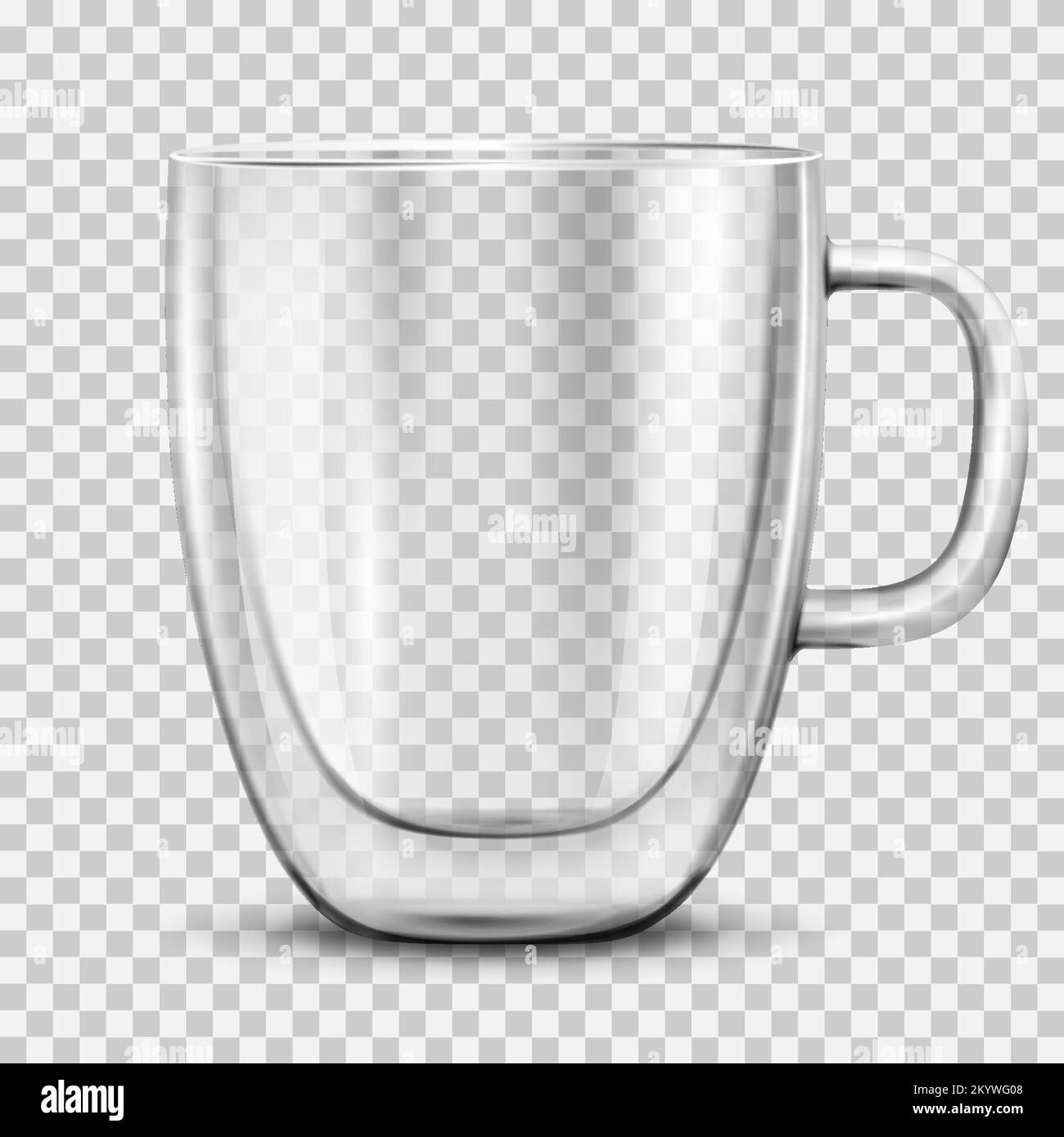 Tasse à café vide en verre, isolée sur fond transparent.Tasse en verre à double paroi avec boisson chaude, cappuccino ou latte.Maquette pour la publicité de marque. Illustration de Vecteur