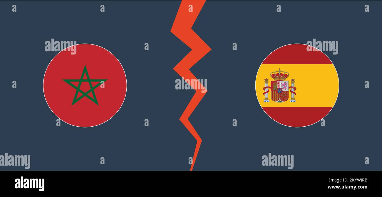 Maroc contre Espagne avec une frontière circulaire. Notion d'opposition, de concurrence et de division Illustration de Vecteur