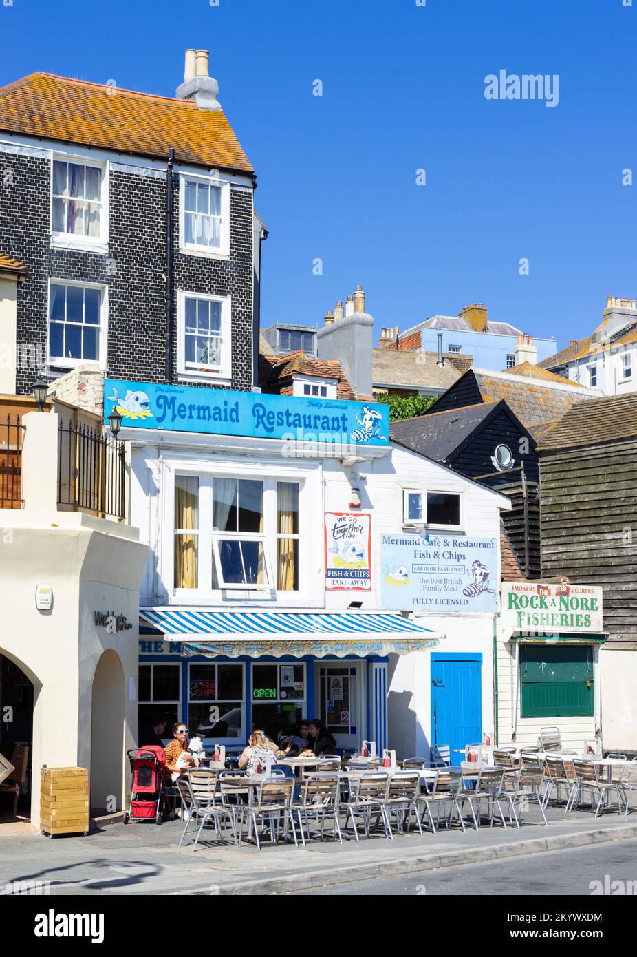 Hastings Old Town Mermaid restaurant et plats à emporter sur Rock-a-nore Road Hastings Old Town Hastings East Sussex Angleterre GB Europe Banque D'Images