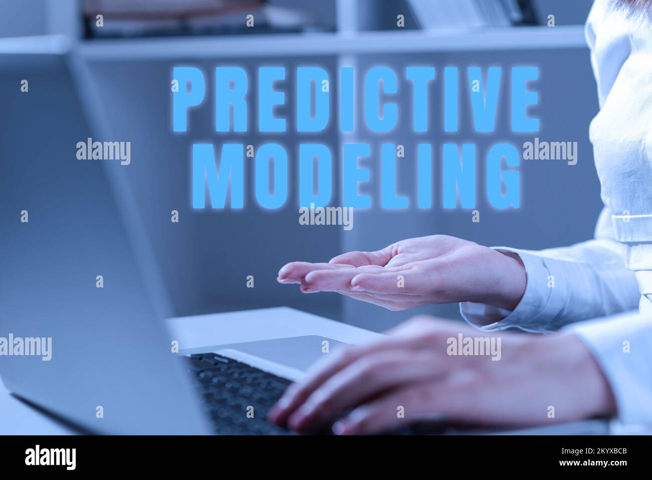 Signe de texte montrant la modélisation prédictive. Stratégie de maintenance de l'approche commerciale basée sur l'analyse prédictive Banque D'Images