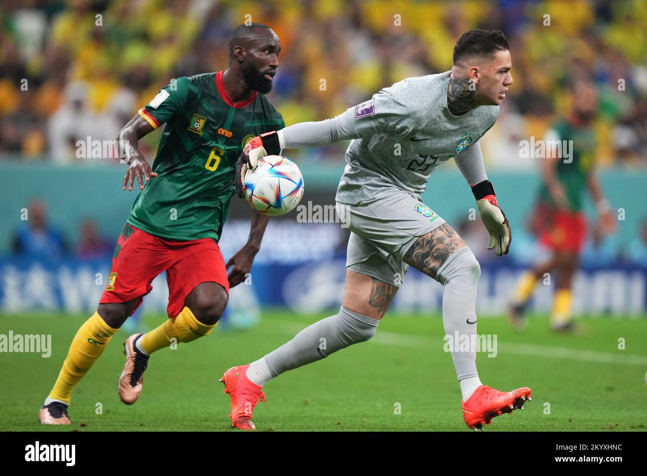 Ederson Santana, du Brésil, lors du match de la coupe du monde de la FIFA, Qatar 2022, Groupe G, entre le Cameroun et le Brésil, a joué au stade Lusail le 2 décembre 2022 à Lusail, au Qatar. (Photo de Bagu Blanco / PRESSIN) Banque D'Images