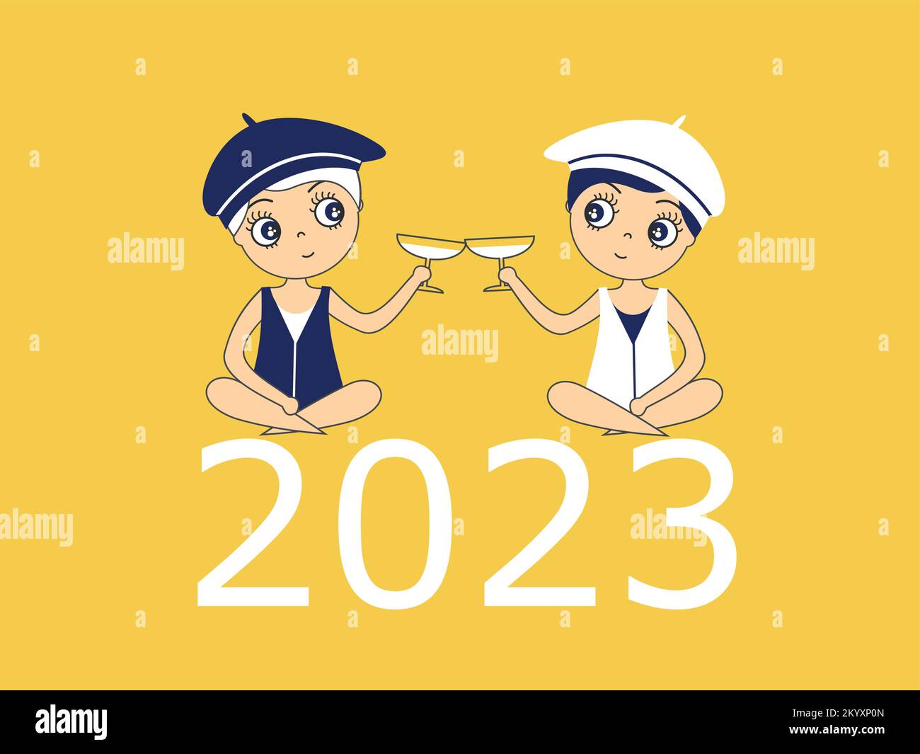 Les personnages des numéros de l'année 2023 célèbrent le souhait d'une nouvelle année heureuse Illustration de Vecteur