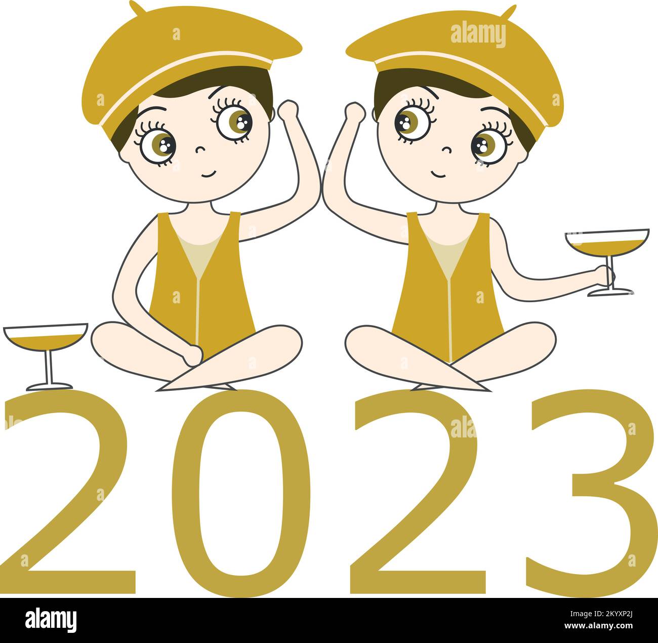 Les personnages des numéros de l'année 2023 célèbrent le souhait d'une nouvelle année heureuse Illustration de Vecteur