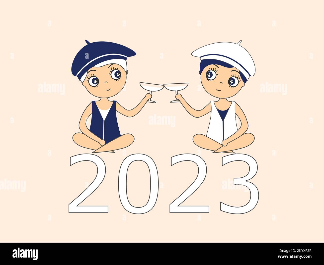 Les personnages des numéros de l'année 2023 célèbrent le souhait d'une nouvelle année heureuse Illustration de Vecteur