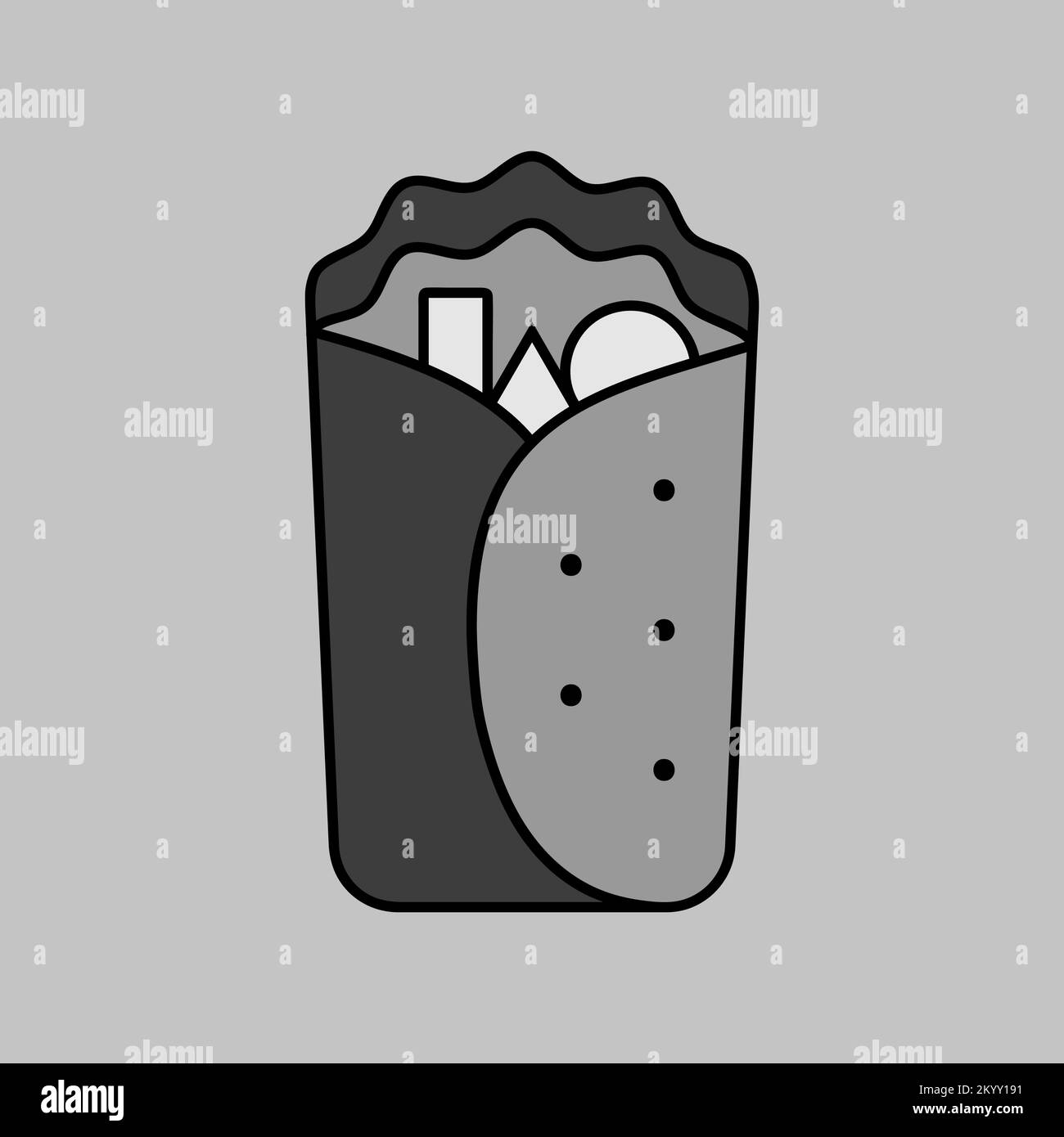 Icône Burrito Wrap vector en niveaux de gris. Affiche de restauration rapide. Symbole graphique pour le site Web de cuisine et la conception d'applications, le logo, l'application, l'interface utilisateur Illustration de Vecteur