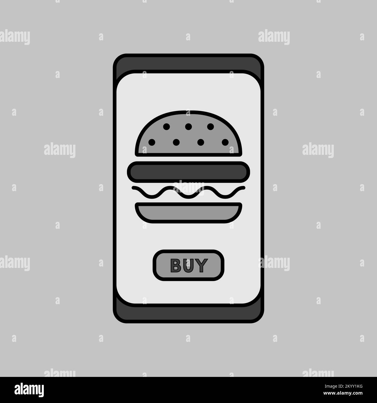 Icône de l'échelle de gris vectorielle du service de livraison rapide de produits alimentaires. Affiche hamburger. Application mobile pour commander des aliments sur le site Web en ligne. Illustration de Vecteur