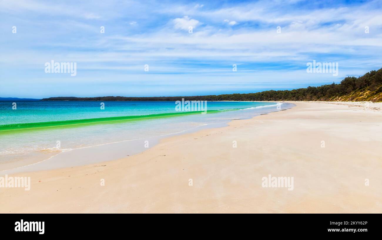 Large sable blanc plat de long Beach sur la baie de Jervis péninsule de Beecroft, côte Pacifique de l'Australie. Banque D'Images