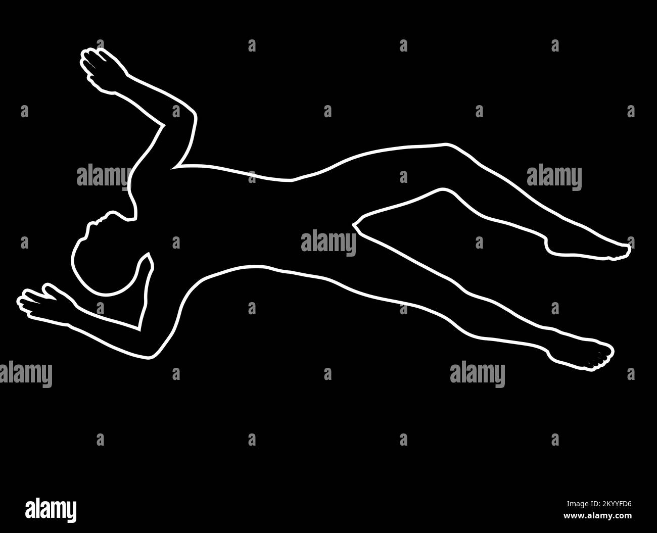 Illustration de la silhouette de la ligne de crime de la victime sur fond noir. Banque D'Images