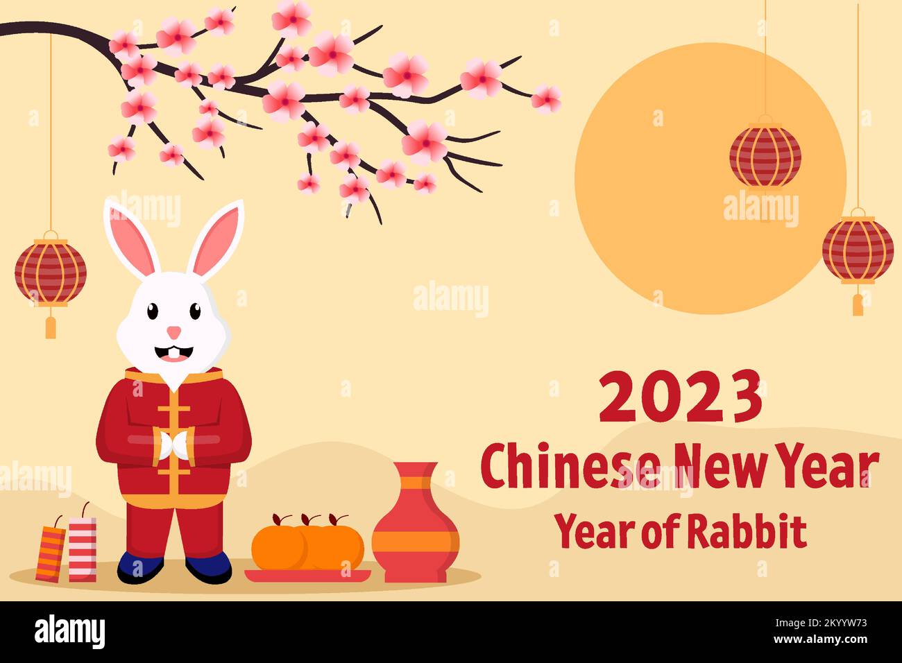 fond plat pour la nouvelle année chinoise avec lapin Illustration de Vecteur