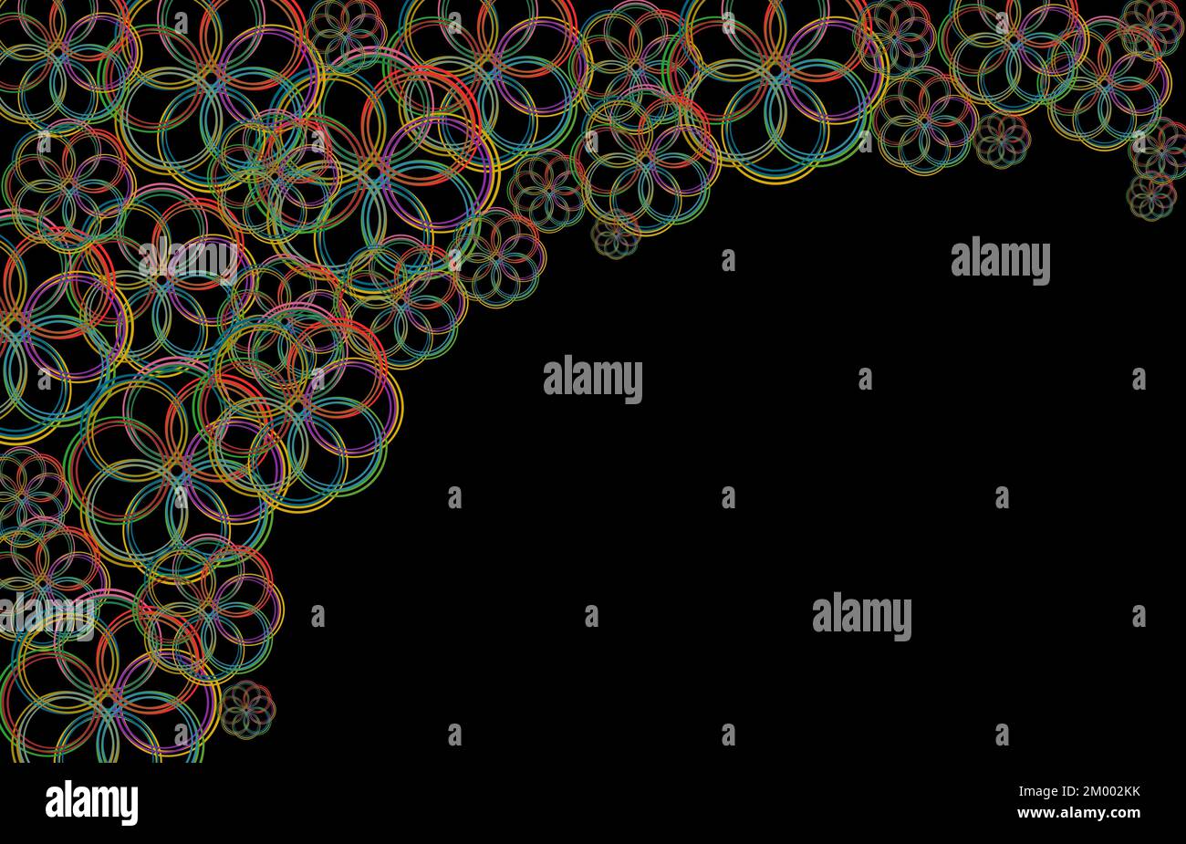 Arrière-plan abstrait avec fleurs stylisées. Fond d'écran avec cercles colorés. Zone de copie noire. Banque D'Images