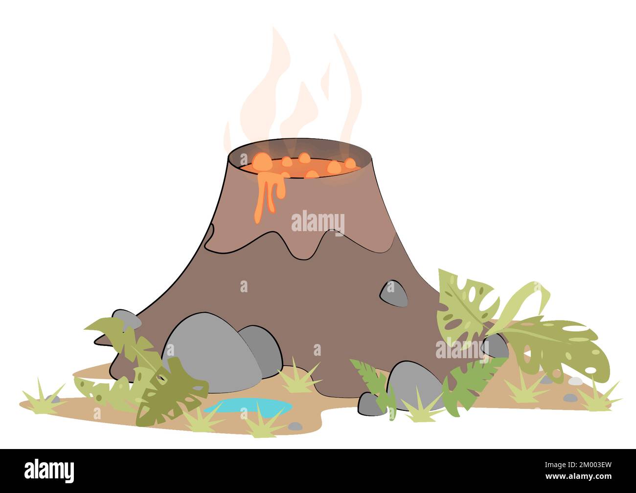Volcan de dessin animé avec lave à l'âge des dinosaures Illustration de Vecteur