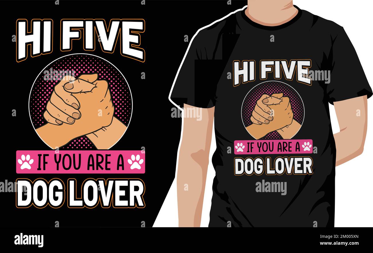 T-shirt Pitbull Dog lover. T-shirts rétro vintage pour chiens. T-shirt avec texte « High Five if you are a dog amant ». Illustration de Vecteur