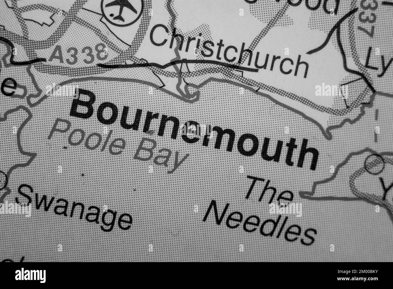 Bournemouth, Royaume-Uni carte de l'atlas nom de la ville - noir et blanc Banque D'Images