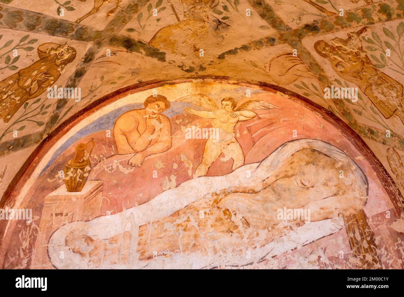 Qusayr Amra ou Quseir Amra, Jordanie - 6 novembre 2022 : fresques de Qasr Amra, un des châteaux du désert Banque D'Images