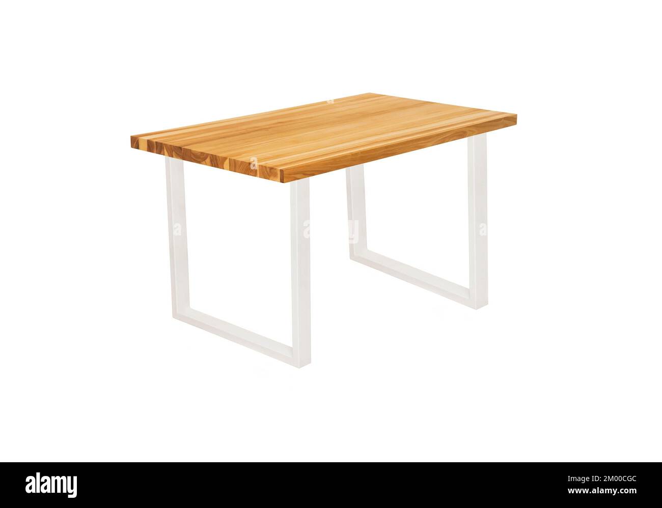 table en bois avec pattes en métal blanc sur fond blanc à 45 degrés Banque D'Images