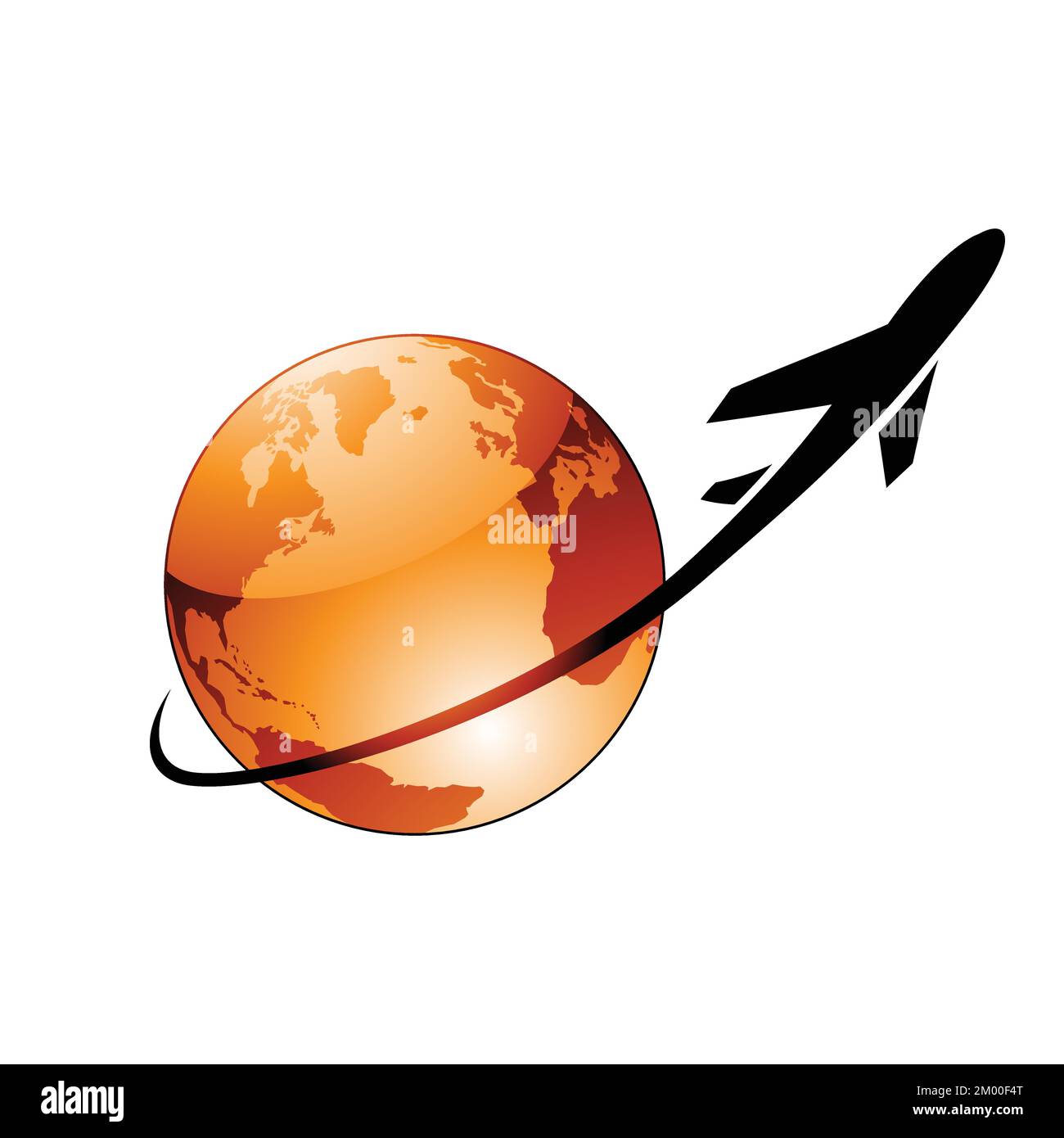 Illustration d'un avion volant autour d'un globe brillant orange isolé sur un fond blanc Illustration de Vecteur