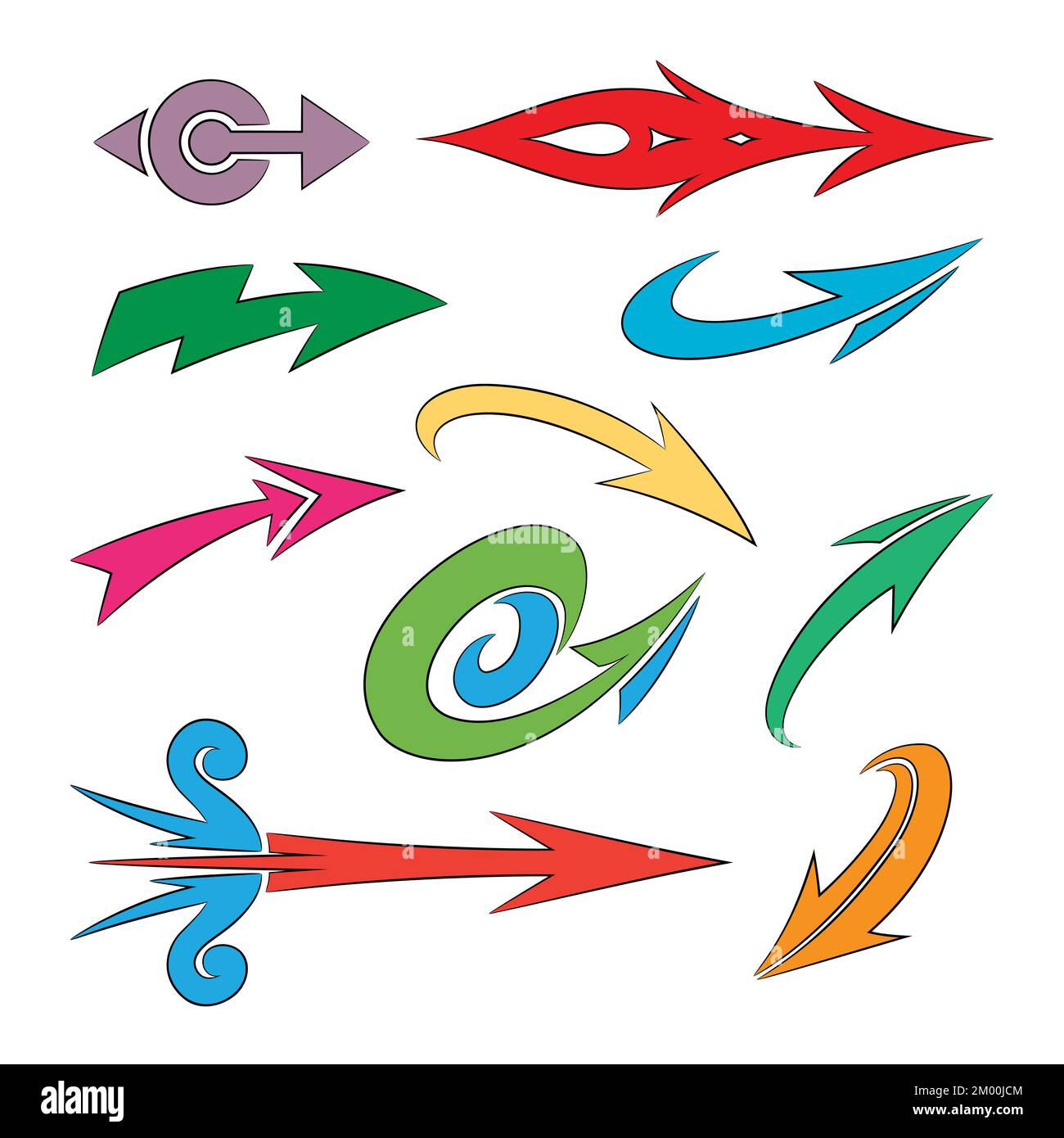 Illustration de diverses flèches colorées en forme de Curvy isolées sur un fond blanc Illustration de Vecteur