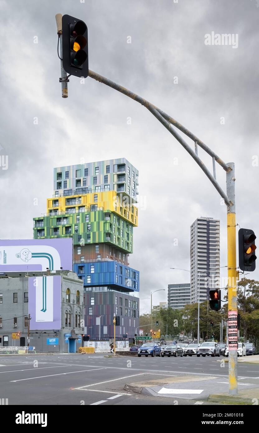 Melbourne, Victoria, Australie - Icon Apartment building par Jackson Clements Burrows Architects / JCBA avec l'artiste Matthew Johnson Banque D'Images