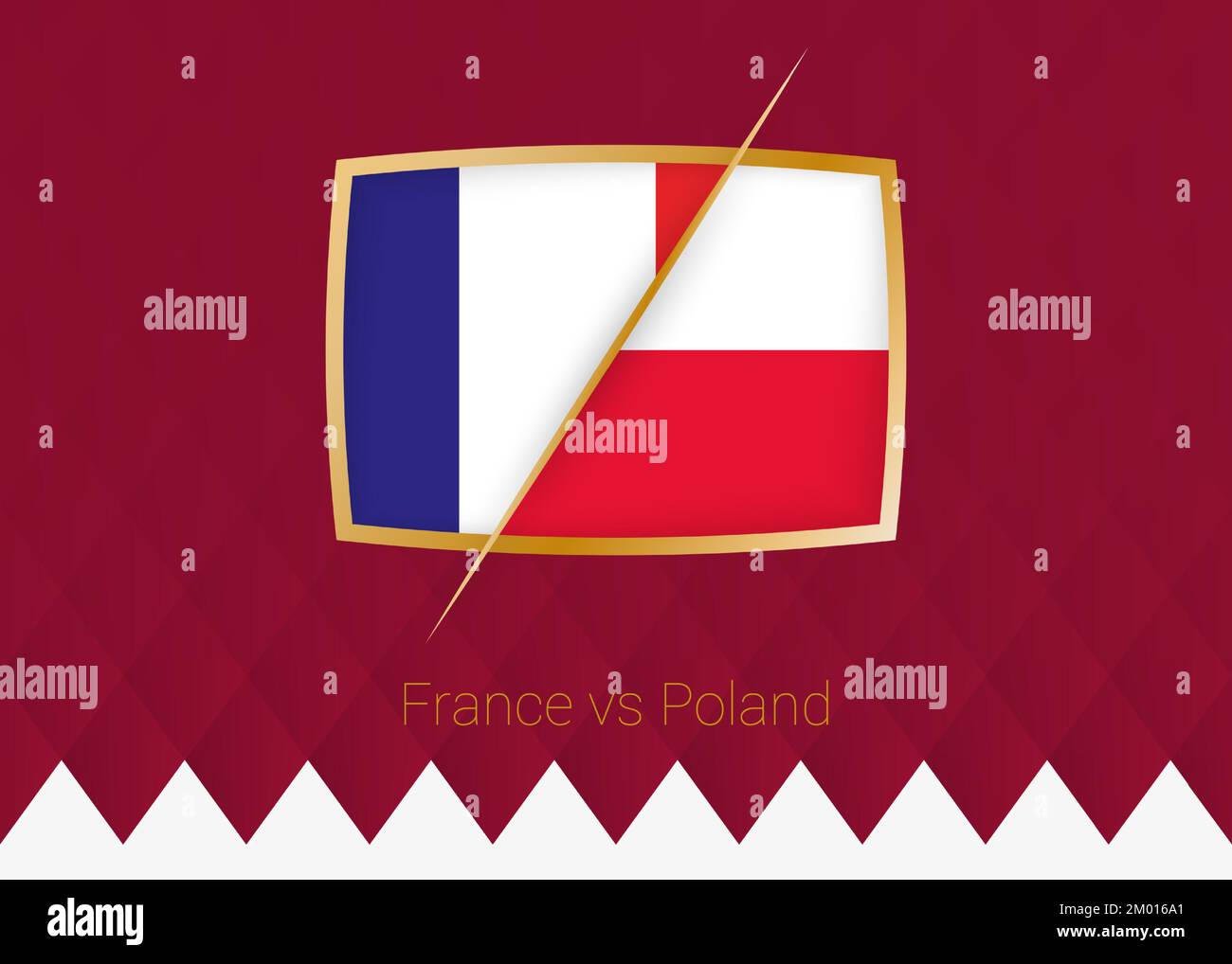 France contre Pologne, série de 16 icône de la compétition de football sur fond bordeaux. Icône vecteur. Illustration de Vecteur
