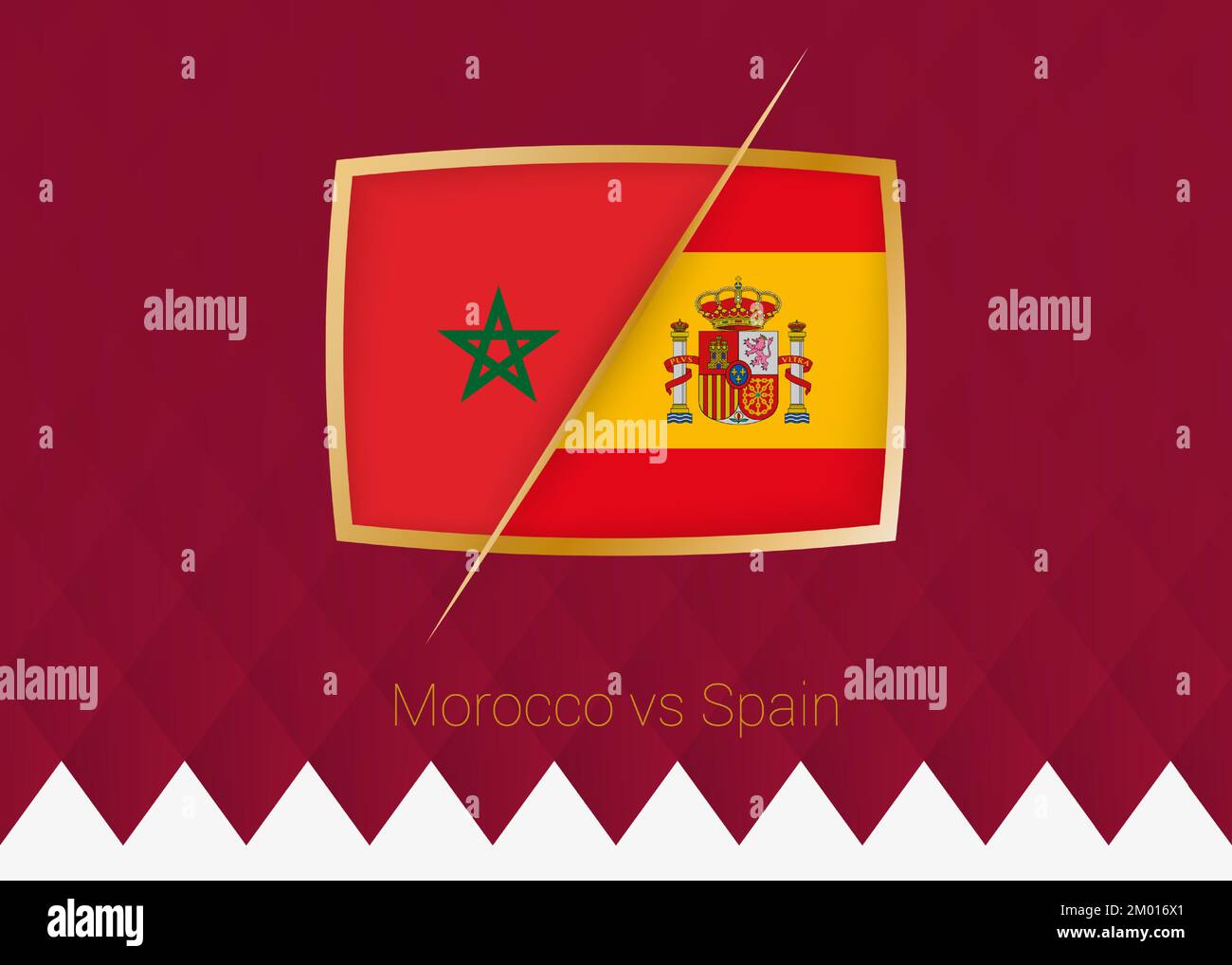 Maroc contre Espagne, tour de 16 icône de la compétition de football sur fond bordeaux. Icône vecteur. Illustration de Vecteur