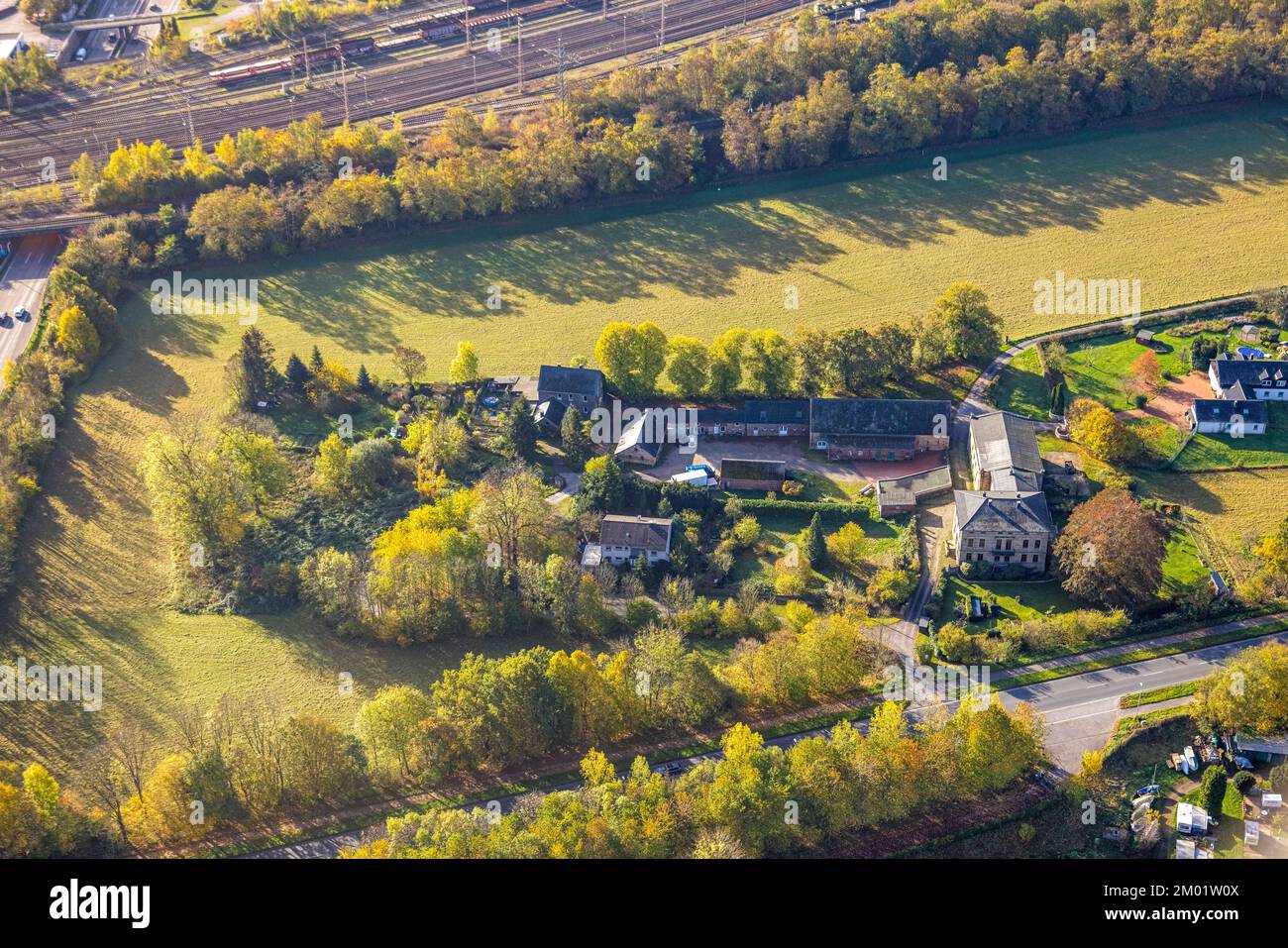 Vue aérienne, manoir de Hausen, Vorhalle, Hagen, région de Ruhr, Rhénanie-du-Nord-Westphalie, Allemagne, DE, Europe, centrale fluviale, Photographie aérienne, plus Banque D'Images