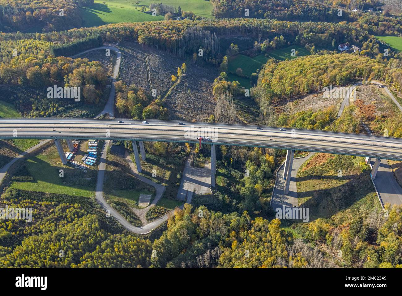 Vue aérienne, chantier pont inspection pont vallée pont Brunsbecke de l'autoroute A45, Dahl, Hagen, région de la Ruhr, Rhénanie-du-Nord-Westphalie, Allemagne, Fre Banque D'Images