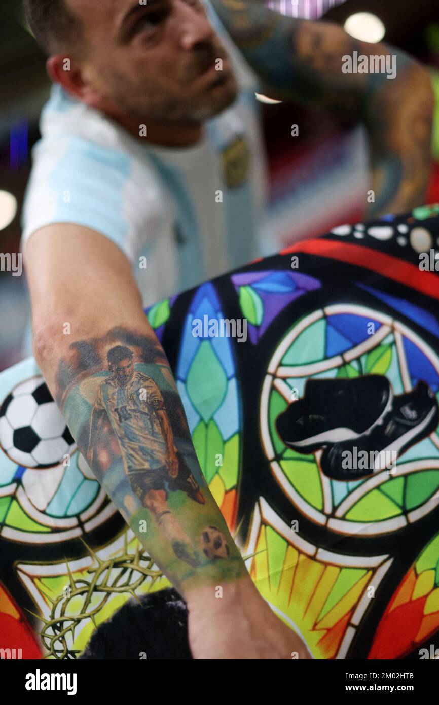 Tatouage Messi Coupe Du Monde Football football - coupe du monde de la FIFA Qatar 2022 - Round of 16 -  Argentine v Australie - Ahmad bin Ali Stadium, Al Rayyan, Qatar - 3  décembre 2022 vue