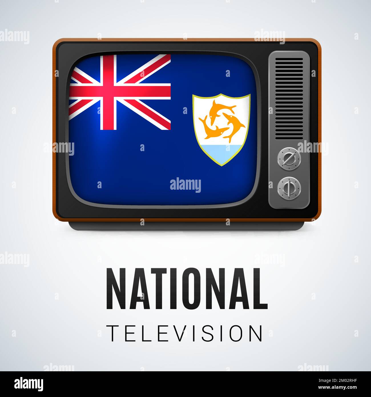 Vintage TV et drapeau d'Anguilla comme symbole National TV. Télérécepteur avec alarme Anguilla Illustration de Vecteur
