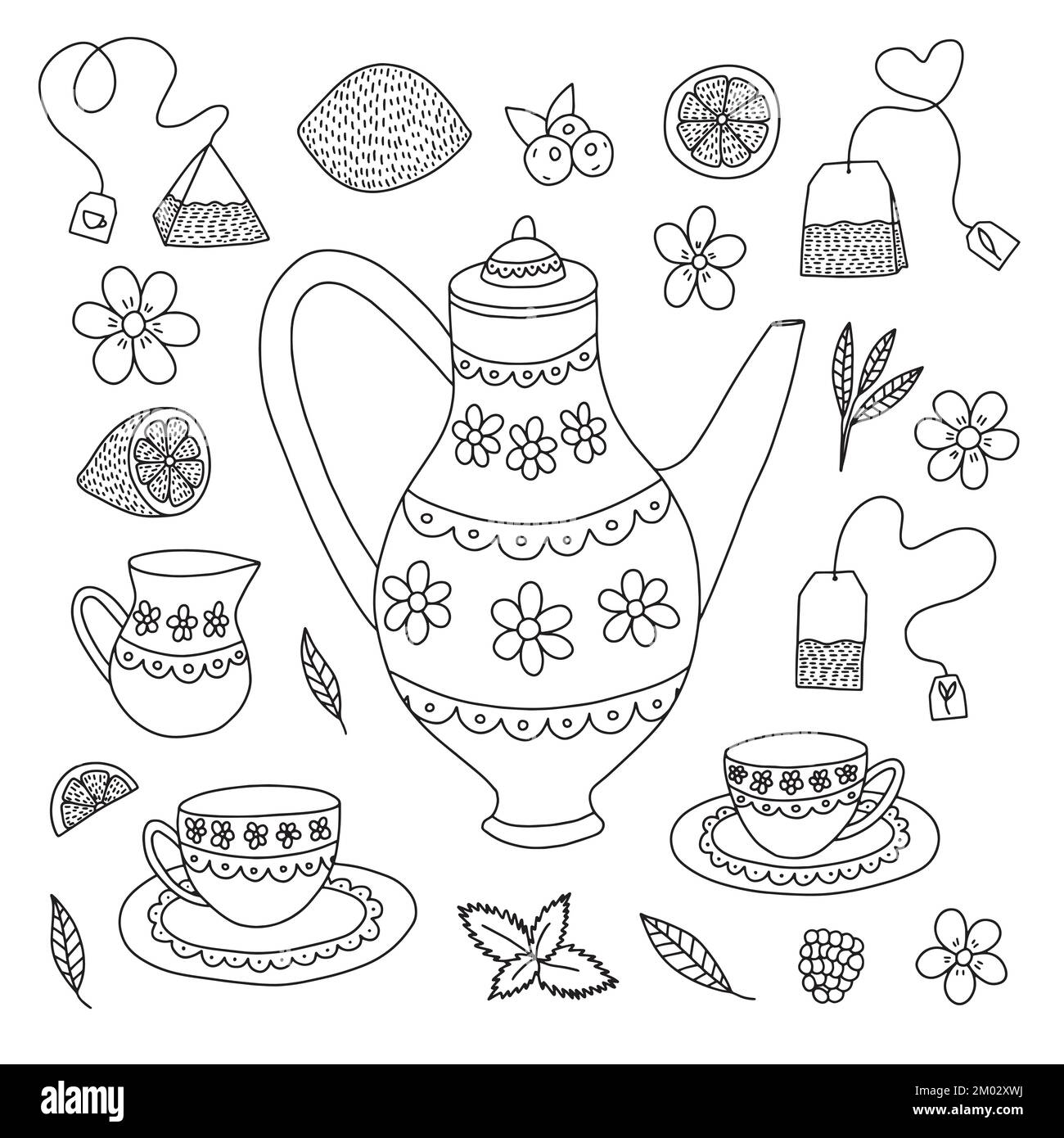 Collection de thé à l'anses dessinés à la main Illustration de Vecteur