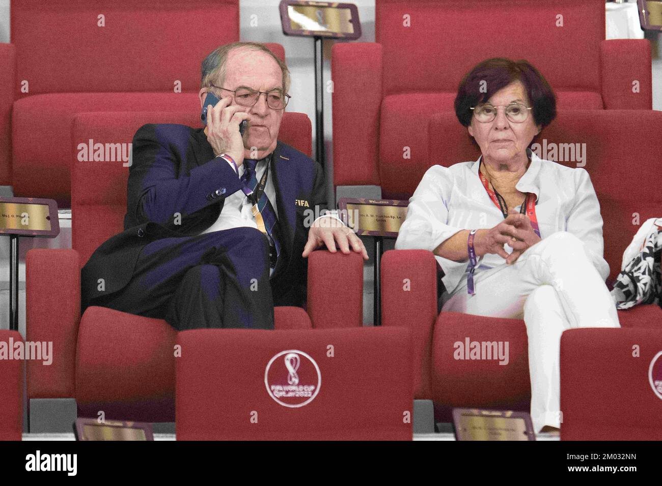 Doha, Qatar. 03rd décembre 2022. Noel le Graet Président de la Fédération  française de football et épouse de hui participent au match de la coupe du  monde de la FIFA, Qatar 2022