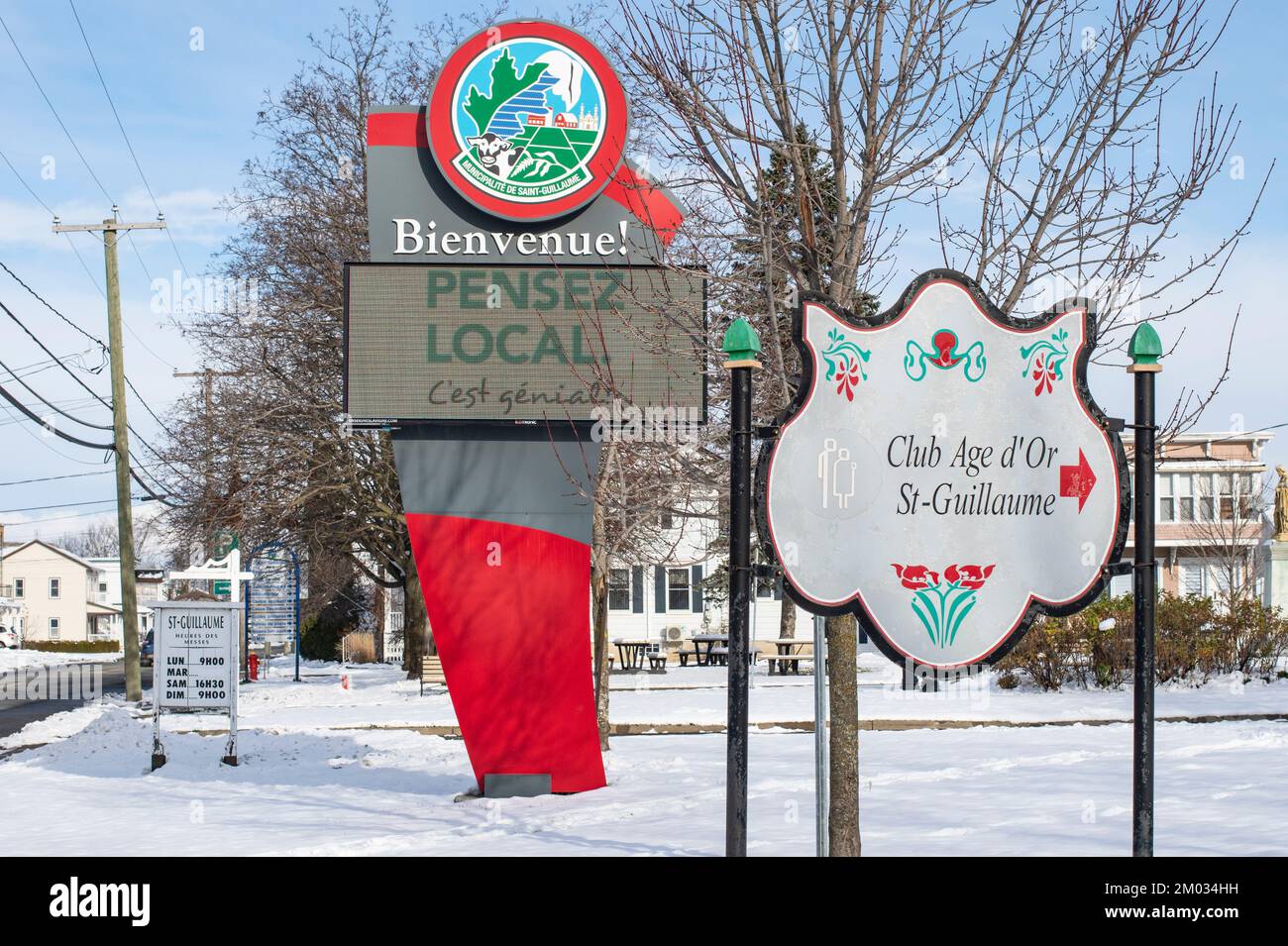 Bienvenue au panneau Saint-Guillaume à Saint-Guillaume, Québec, Canada Banque D'Images