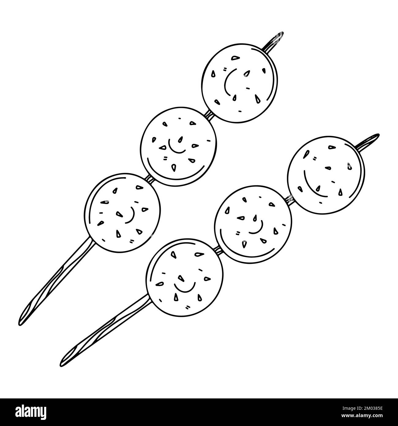 Boulettes de viande thaïlandaises en forme de doodle dessiné à la main. Cuisine de rue asiatique. Illustration vectorielle isolée sur fond blanc Illustration de Vecteur