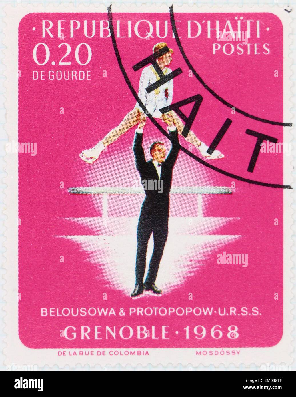 Belousowa & Protopopow photo d'un timbre-poste d'Haïti Figure Skating Jeux Olympiques d'hiver 1968 série de médailles de Grenoble Banque D'Images