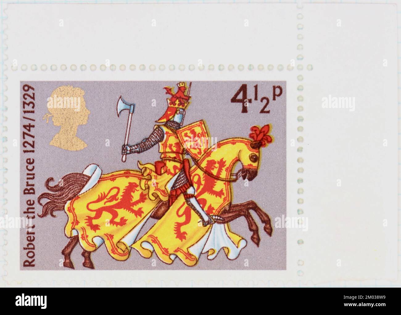 Photo d'un timbre-poste britannique Robert The Bruce Medieval Warriors série 1974 Banque D'Images
