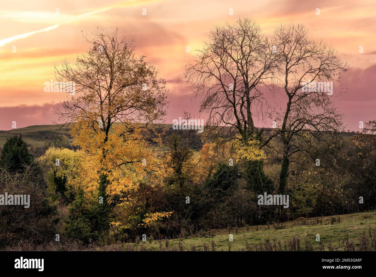 Marche dans la vallée de l'espoir en automne, Peak District, Angleterre Banque D'Images