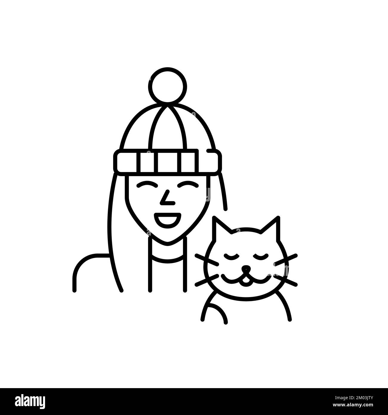 Fille souriante dans un bonnet et son chat heureux. Pixel Perfect, icône de  contour modifiable Image Vectorielle Stock - Alamy