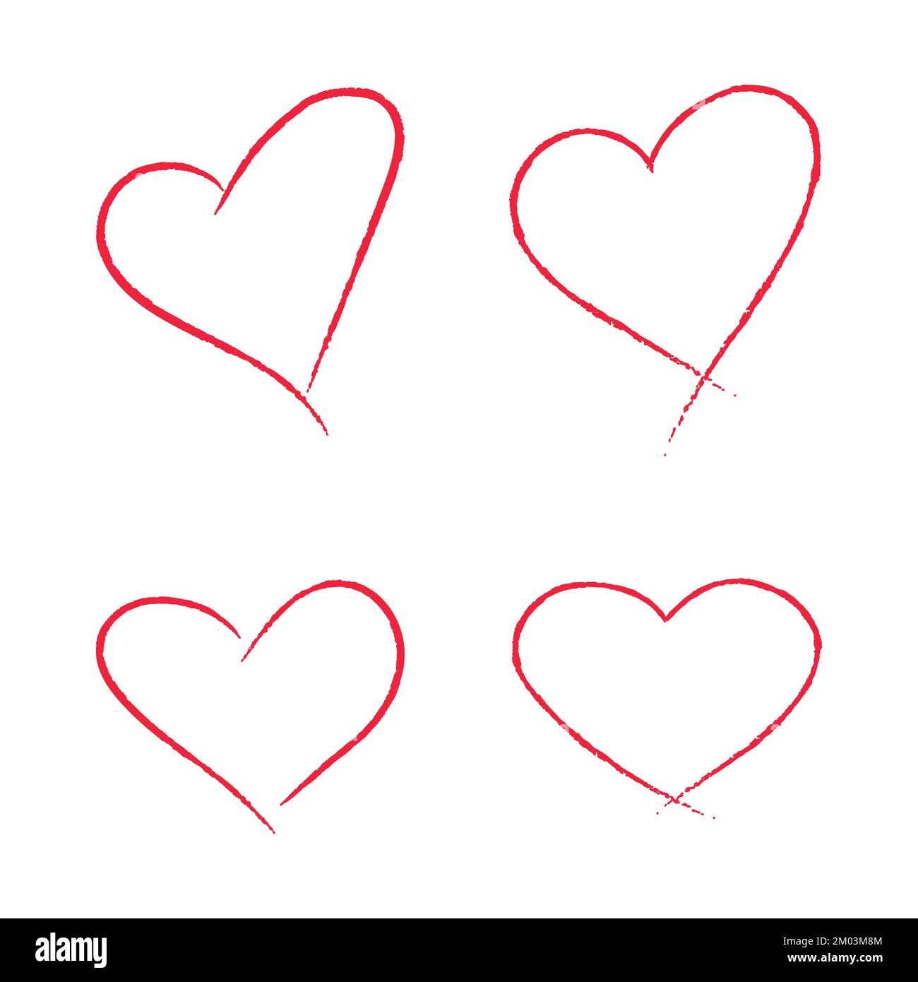 Mettez en place les coeurs rouges dessinés à la main isolés sur fond blanc. Éléments vectoriels pour la carte de Saint-Valentin et de mariage Illustration de Vecteur