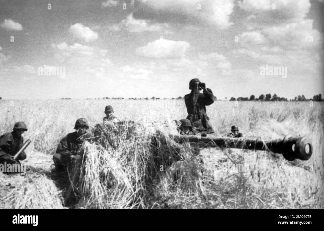 Les soldats allemands de la Division Panzer 5th SS Wiking exploitent un pistolet antichar Pak 75mm sur le front oriental 1944 Banque D'Images