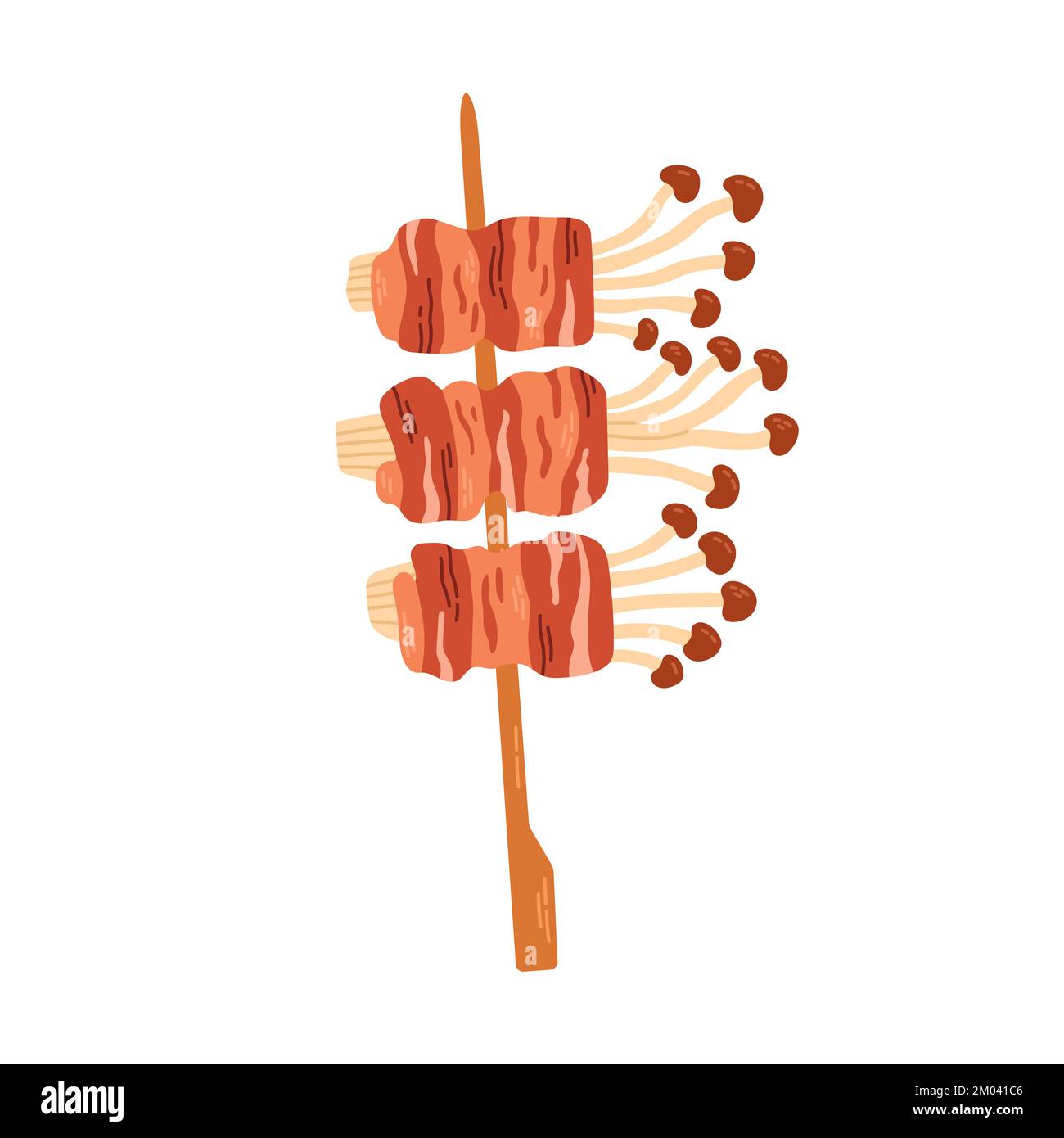 Brochette de Yakitori asiatique aux champignons enoki et au bacon, pour les fast-foods asiatiques et les restaurants à emporter Illustration de Vecteur