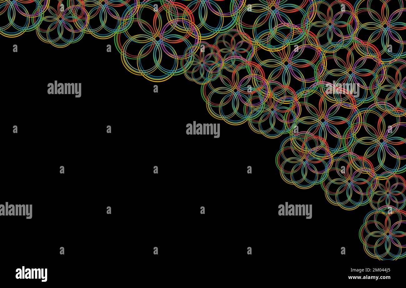 Arrière-plan abstrait avec fleurs stylisées. Fond d'écran avec cercles colorés. Zone de copie noire. Banque D'Images