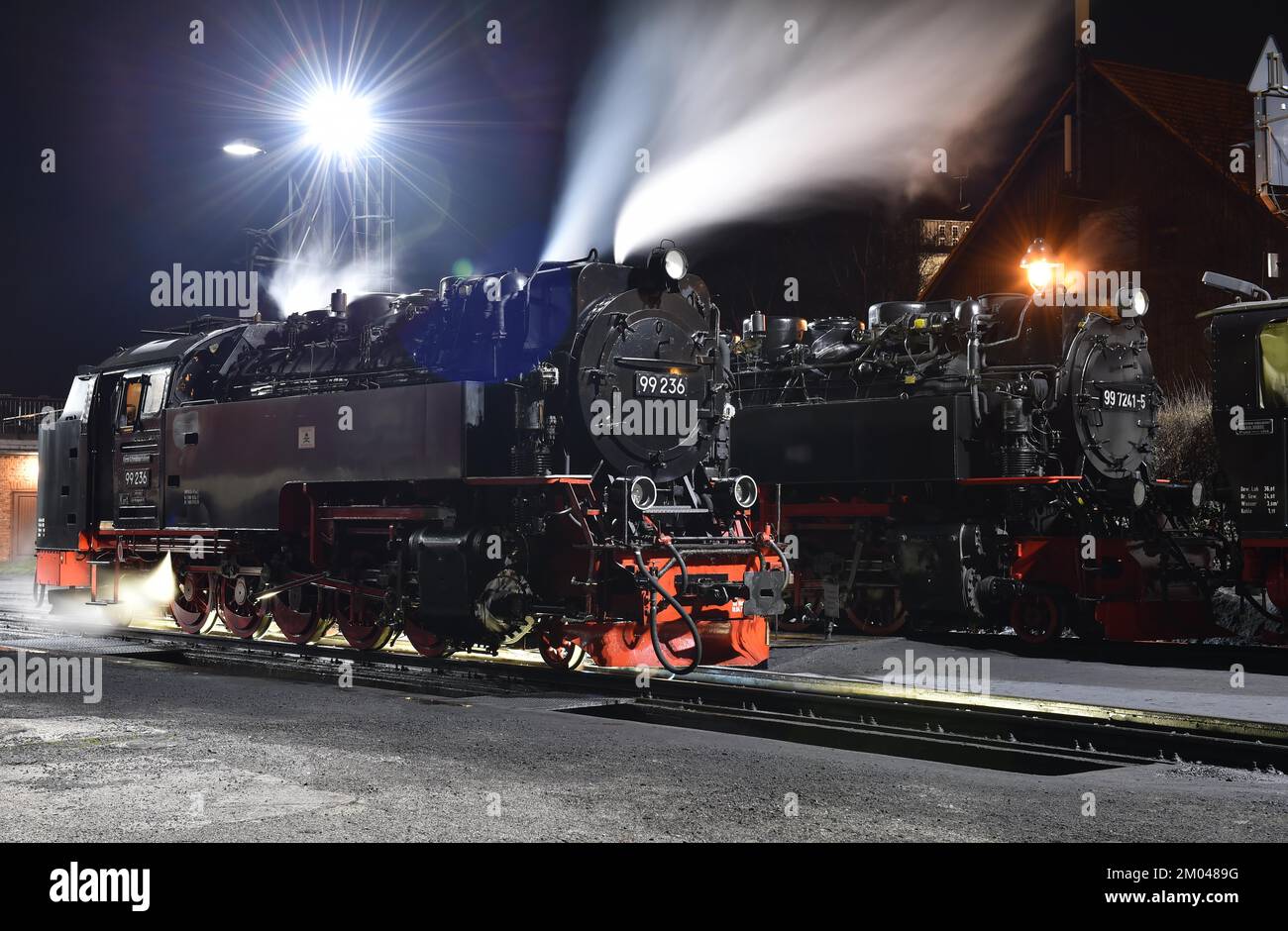 Locomotive à vapeur de la voie ferrée étroite de Harz la nuit, Wernigerode, Saxe-Anhalt, Allemagne, Europe Banque D'Images